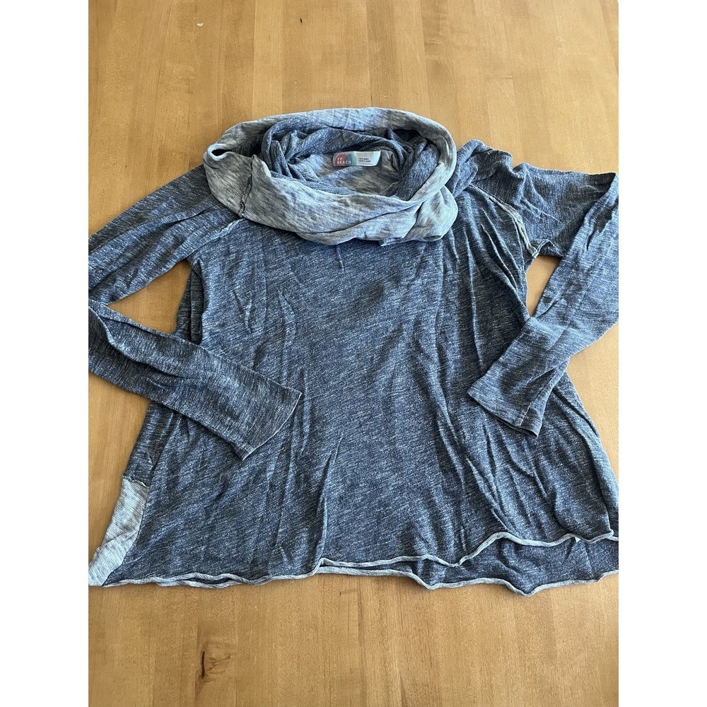 Free People Beach Women's OS Heathered Gray Cowl Hooded Knit Top 100% Cotton
